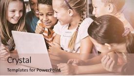  Presentation with kids wheelchair at school - Amazing presentation design having kids using laptop in library backdrop and a coral colored foreground