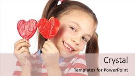  Presentation with candy heart - PPT theme enhanced with kids valentines - child holding heart shaped candy background and a lemonade colored foreground