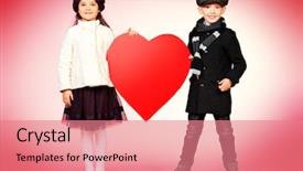  Presentation with cute flower heart - PPT layouts consisting of kids valentines - cute little boy holding red background and a coral colored foreground