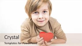  Presentation with hands heart - Cool new PPT layouts with kids valentines - cute young boy backdrop and a coral colored foreground