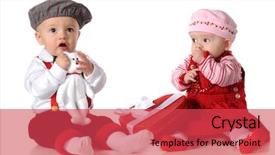  Presentation with babies - Slides with kids valentines - two babies dressed up background and a red colored foreground