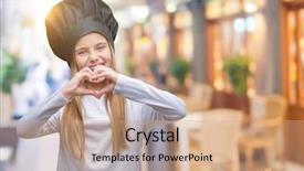  Presentation with hands the shape of a heart - Presentation theme with kids valentines - young beautiful girl wearing chef background and a coral colored foreground