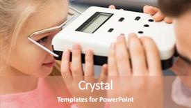  Presentation with weeping eye - Beautiful PPT theme featuring kids vision - optician with pupillometer and girl backdrop and a  colored foreground