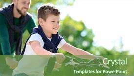  Presentation with bicycles - Slide set enhanced with kids walk bike - dad and son riding bicycles background and a tawny brown colored foreground