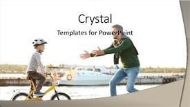  Presentation with teaching - Audience pleasing PPT theme consisting of kids walk bike - dad teaching son to ride backdrop and a  colored foreground
