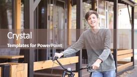  Presentation with bicycle generator - PPT layouts enhanced with kids walk bike - hipster teenager with bicycle outdoors background and a  colored foreground