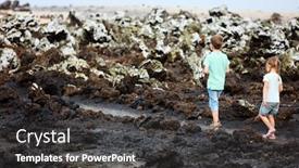  Presentation with ecuador - Presentation having kids-walking-at-scenic-terrain background and a dark gray colored foreground