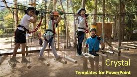  Presentation with rope - Presentation theme consisting of kids-walking-on-rope-bridge background and a tawny brown colored foreground