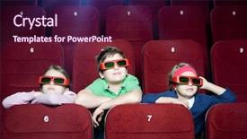  Presentation with movie theater - Slides with kids watching 3d cartoon background and a wine colored foreground