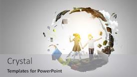  Presentation with virtual reality - Presentation having kids-wearing-virtual-reality-goggles background and a light gray colored foreground