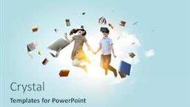  Presentation with virtual reality - Presentation theme enhanced with kids-wearing-virtual-reality-goggles background and a sky blue colored foreground