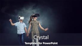  Presentation with virtual reality - Slide set featuring kids-wearing-virtual-reality-goggles background and a wine colored foreground