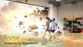  Presentation with virtual reality - PPT theme featuring kids-wearing-virtual-reality-goggles background and a blonde colored foreground