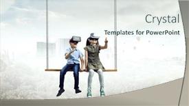  Presentation with virtual reality - Slides featuring kids-wearing-virtual-reality-goggles background and a sky blue colored foreground