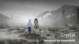  Presentation with virtual reality - PPT theme having kids-wearing-virtual-reality-goggles background and a gray colored foreground