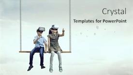  Presentation with virtual reality - PPT theme consisting of kids-wearing-virtual-reality-goggles background and a light gray colored foreground