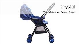  Presentation with blue - Cool new presentation theme with kids wheel chair - blue pushchair isolated on white backdrop and a white colored foreground