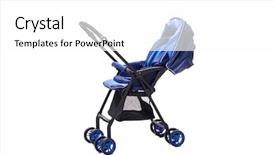  Presentation with white and navy blue - Amazing slide deck having kids wheel chair - blue pushchair isolated on white backdrop and a  colored foreground