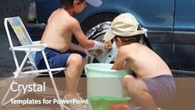  Presentation with car cleaning - Amazing slide deck having kids wheel chair - two little boys cleaning car backdrop and a coral colored foreground
