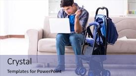  Presentation with father - Audience pleasing slides consisting of kids wheel chair - young father assembling baby pram backdrop and a  colored foreground