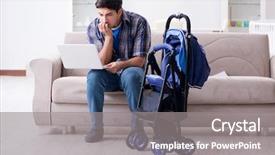  Presentation with father - Slides featuring kids wheel chair - young father assembling baby pram background and a  colored foreground