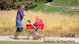  Presentation with park - Audience pleasing slide set consisting of kids wheel chair - young mother pushing pram backdrop and a coral colored foreground