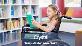  Presentation with girl reading - Theme having disabled school girl reading book background and a ocean colored foreground