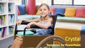  Presentation with school kids - Colorful slide deck enhanced with portrait of disabled school girl backdrop and a tawny brown colored foreground