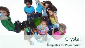  Presentation with kids and water - Cool new PPT layouts with kids with bottles of water backdrop and a sky blue colored foreground