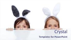  Presentation with bunny - PPT theme with kids with bunny ears peeking background and a sky blue colored foreground