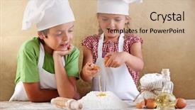  Presentation with pizza - Cool new theme with kids with chef hats preparing backdrop and a coral colored foreground