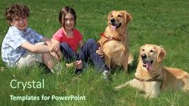  Presentation with dogs - PPT theme featuring kids-with-dogs background and a tawny brown colored foreground