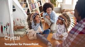  Presentation with atmosphere - Cool new slide deck with kids-with-indian-headdresses-playing backdrop and a red colored foreground