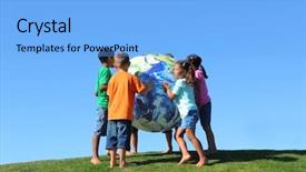  Presentation with earth kids - Beautiful PPT layouts featuring earth ball on grass hill backdrop and a light blue colored foreground