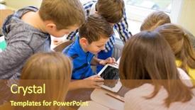  Presentation with elementary school technology - PPT theme enhanced with kids with tablet pc computer background and a red colored foreground