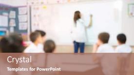  Presentation with school kids - Presentation theme with kids-with-teacher-kids background and a coral colored foreground