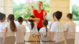  Presentation with school kids - Beautiful presentation featuring kids-with-teacher-outside backdrop and a coral colored foreground