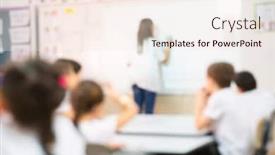  Presentation with school kids - Presentation theme featuring kids-with-teacher background and a sky blue colored foreground