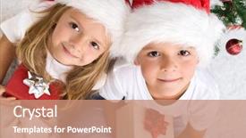  Presentation with christmas kids - Beautiful PPT theme featuring kids with their christmas presents backdrop and a coral colored foreground
