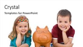  Presentation with piggy bank - Colorful presentation theme enhanced with expert piggy bank - financial education backdrop and a  colored foreground