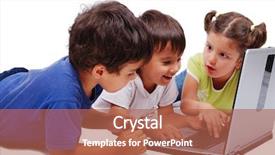  Presentation with children - Amazing slide deck having kids working together - children activities on laptop isolated backdrop and a  colored foreground