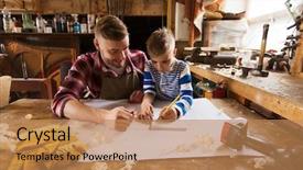  Presentation with family - PPT layouts with kids working together - family carpentry woodwork and people background and a coral colored foreground