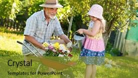  Presentation with grandfather - Audience pleasing PPT theme consisting of kids working together - happy grandfather with his granddaughter backdrop and a gold colored foreground