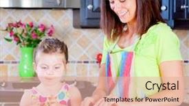  Presentation with working mother - Slides featuring kids working together - mother and daughter putting cookie background and a lemonade colored foreground