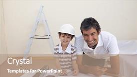  Presentation with architecture home - Amazing presentation theme having kids working together - smiling dad and little boy backdrop and a  colored foreground