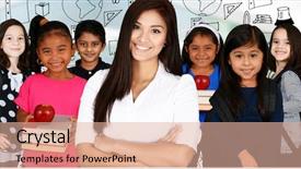  Presentation with working together - Amazing slide deck having kids working together - teacher at school backdrop and a coral colored foreground