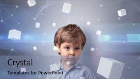  Presentation with luminous - PPT theme consisting of boyhood - little boy with luminous cubes background and a light blue colored foreground