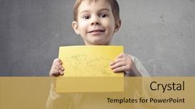  Presentation with paper - Slides consisting of kids world - smiling child holding a paper background and a yellow colored foreground