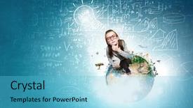  Presentation with paper imaging - Beautiful slide set featuring wideangle picture of funny schoolgirl backdrop and a light blue colored foreground