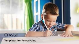  Presentation with learning - Presentation theme consisting of kids writing - cute little boy learning alphabet background and a soft green colored foreground